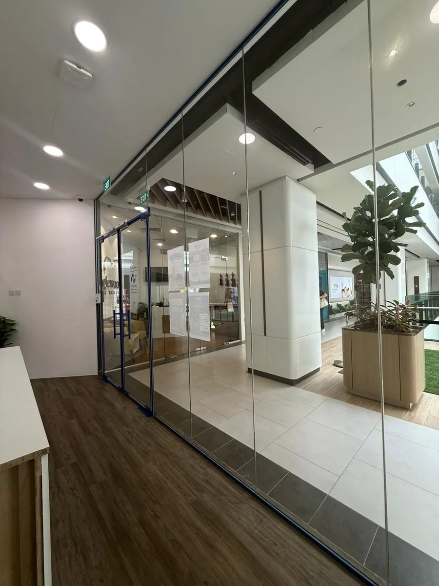 Glass facade and corridor โ clean after professional office clean