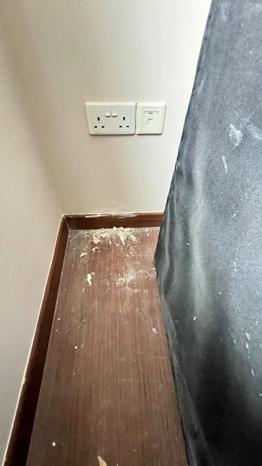 Flooring detail before cleaning โ cement marks on new tiles