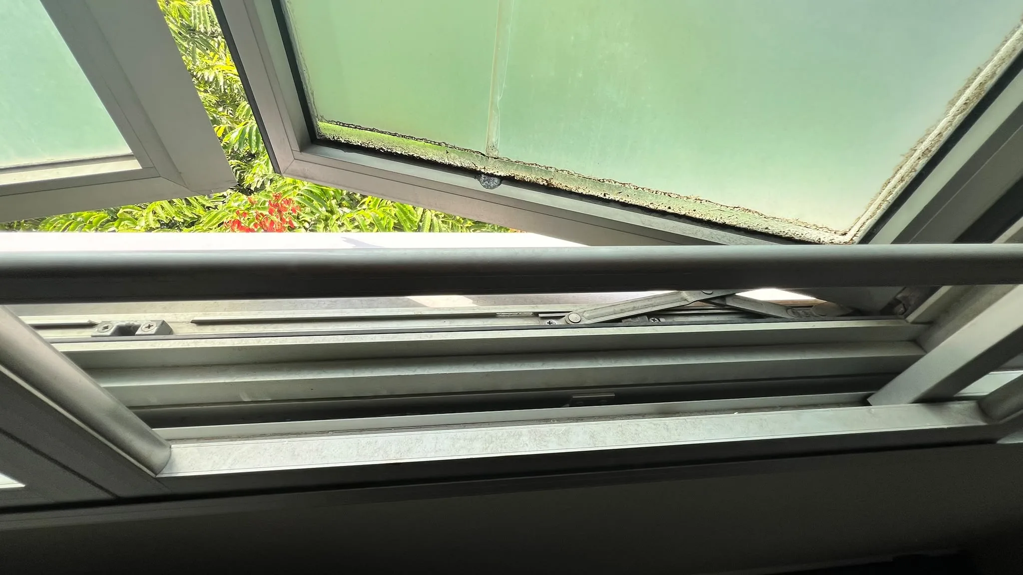 Windows before post-reno cleaning โ dust and paint marks